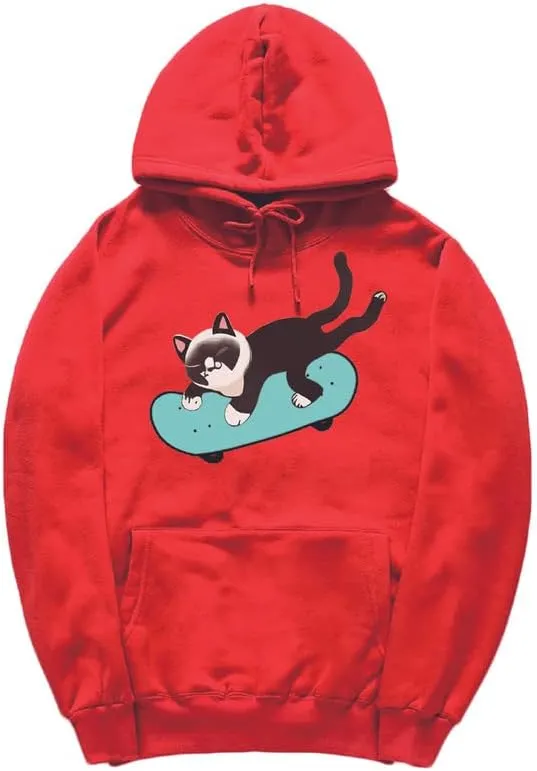 CORIRESHA Teen Cat Lovers Hoodie Skateboard Casual Long Sleeve Soft Sweatshirt With Kangaroo Pocket