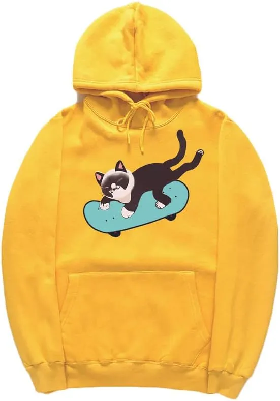 CORIRESHA Teen Cat Lovers Hoodie Skateboard Casual Long Sleeve Soft Sweatshirt With Kangaroo Pocket