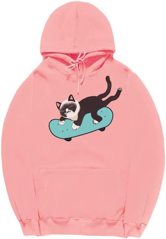 CORIRESHA Teen Cat Lovers Hoodie Skateboard Casual Long Sleeve Soft Sweatshirt With Kangaroo Pocket