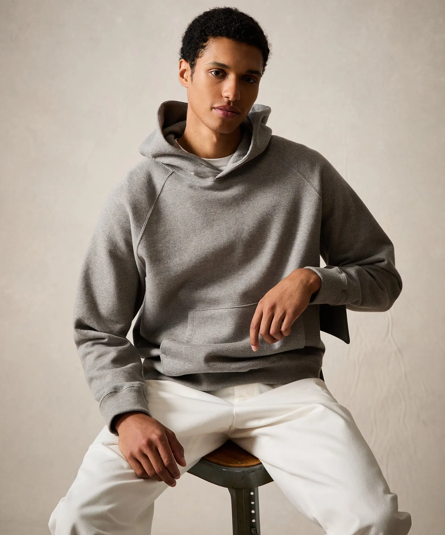 Cotton-Camelhair Fleece Hoodie in Grey Heather