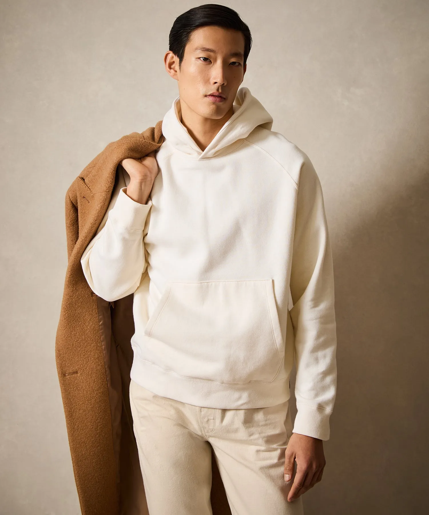 Cotton-Camelhair Fleece Hoodie in Vintage White