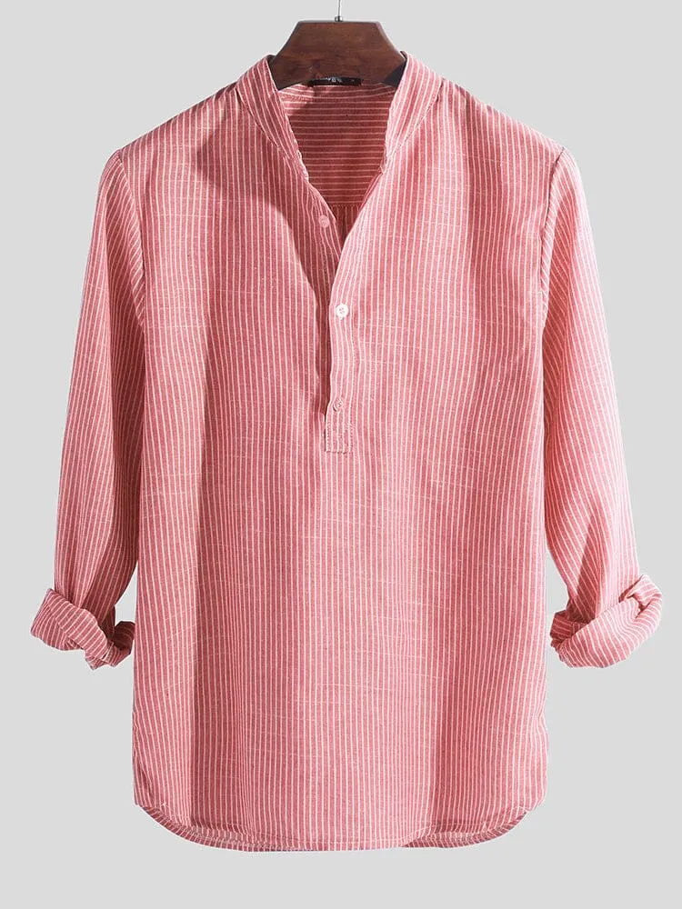 Cotton Linen Style Stripe Shirts