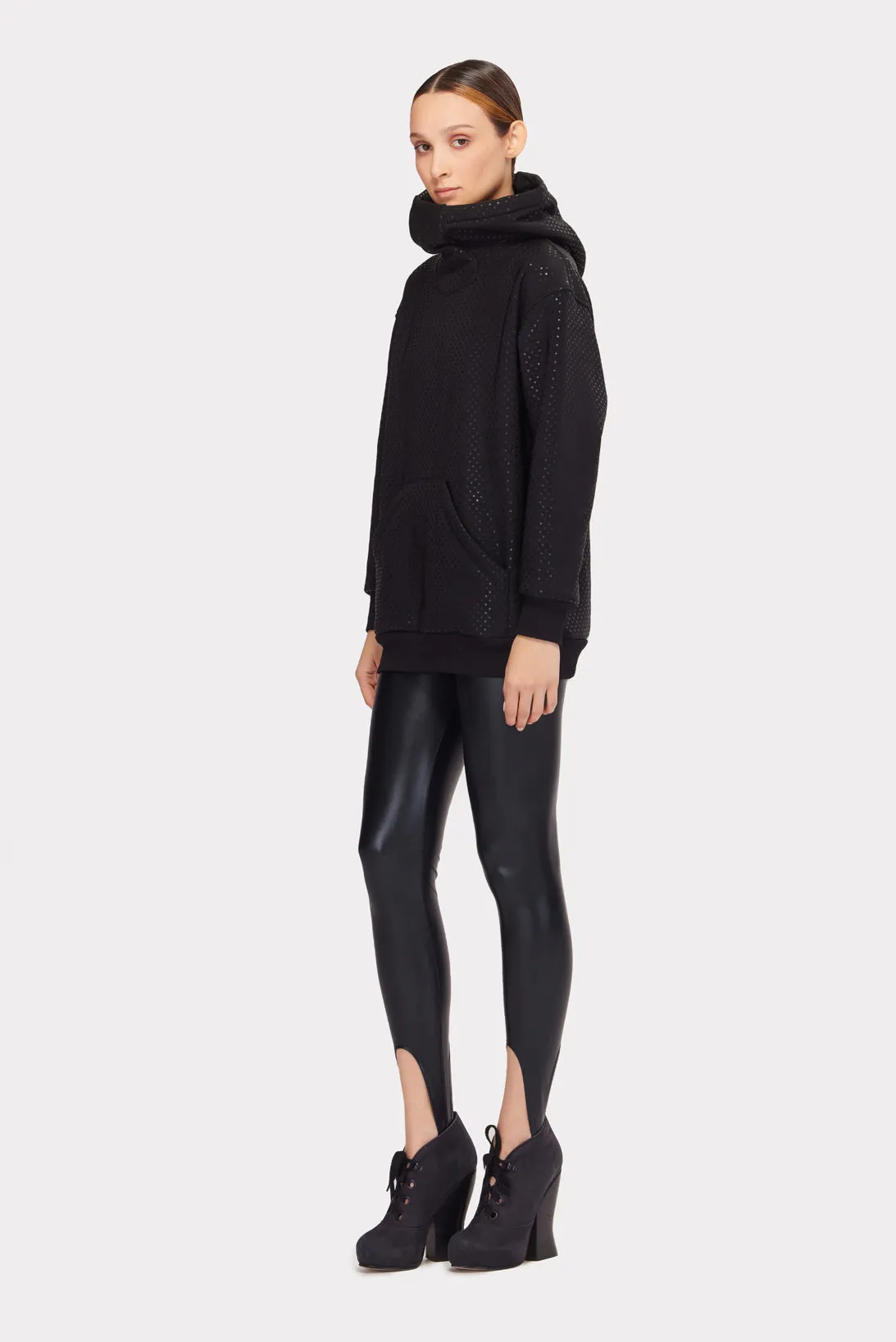 Cozy Solid Fleece Hooded Tunic Black