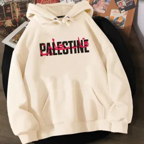 Cream Hoodie with Palestine Heartbeat Printed Design