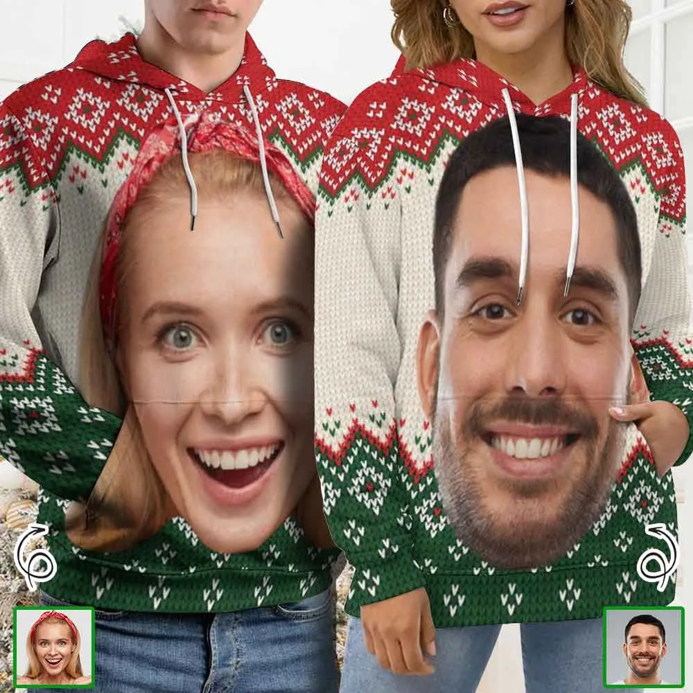 Custom Big Face Ugly Christmas Red&Green Hoodie Unisex Personalized Loose Hoodie Top Outfits