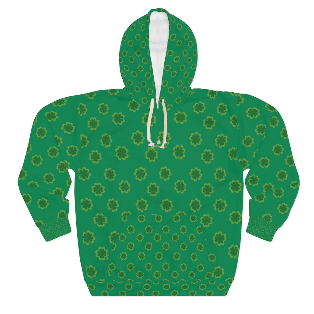 Dark Green Clover Unisex Hoodies, Dark Green Clover St. Patrick's Day Unisex Pullover Hoodie For Men/ Women- Made in USA