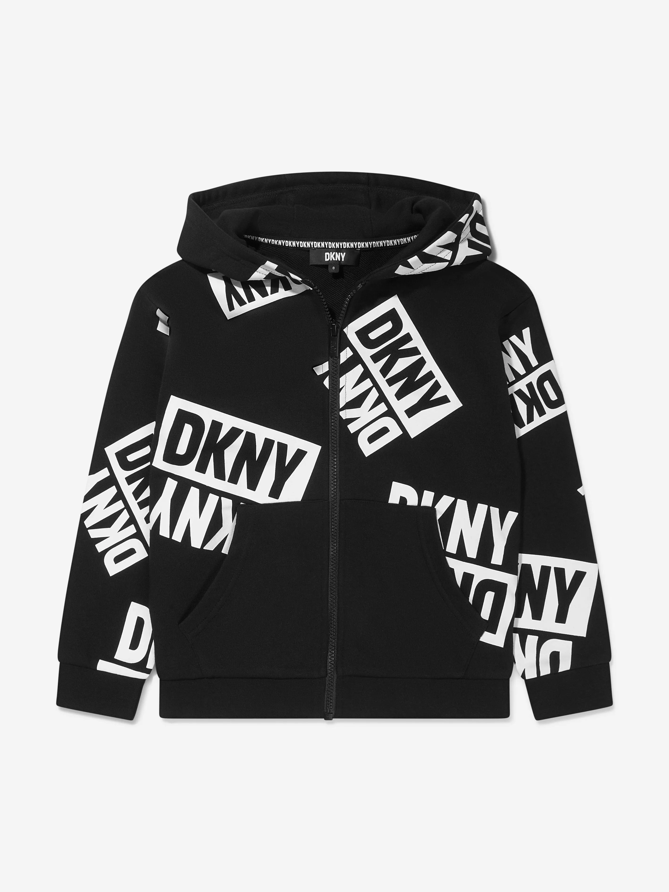 DKNY Kids Logo Print Zip Up Hoodie in Black