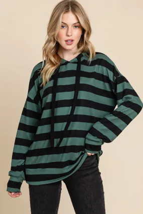 Drawstring Striped Dropped Shoulder Hoodie