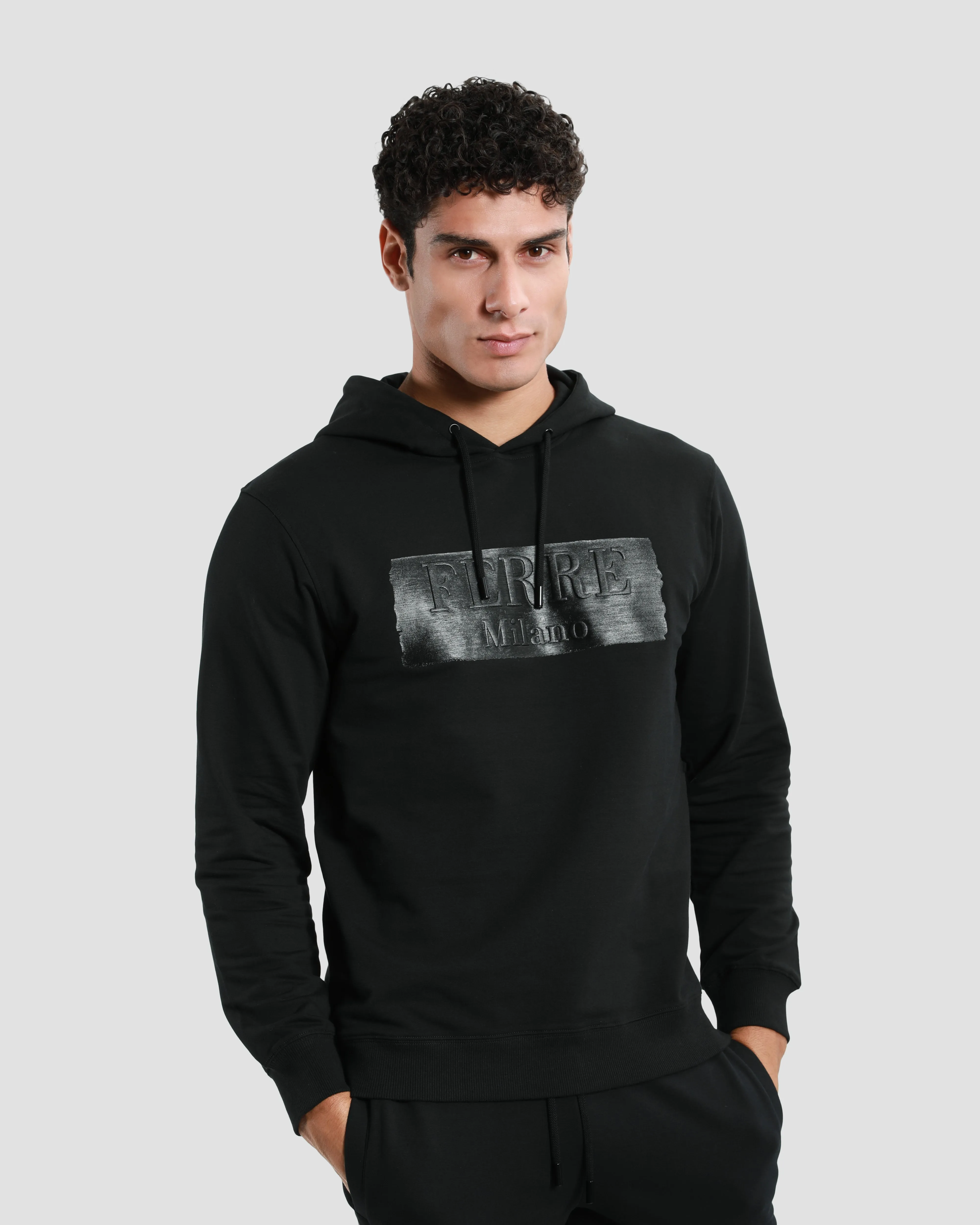 Embossed Front Hoodie Sweatshirt