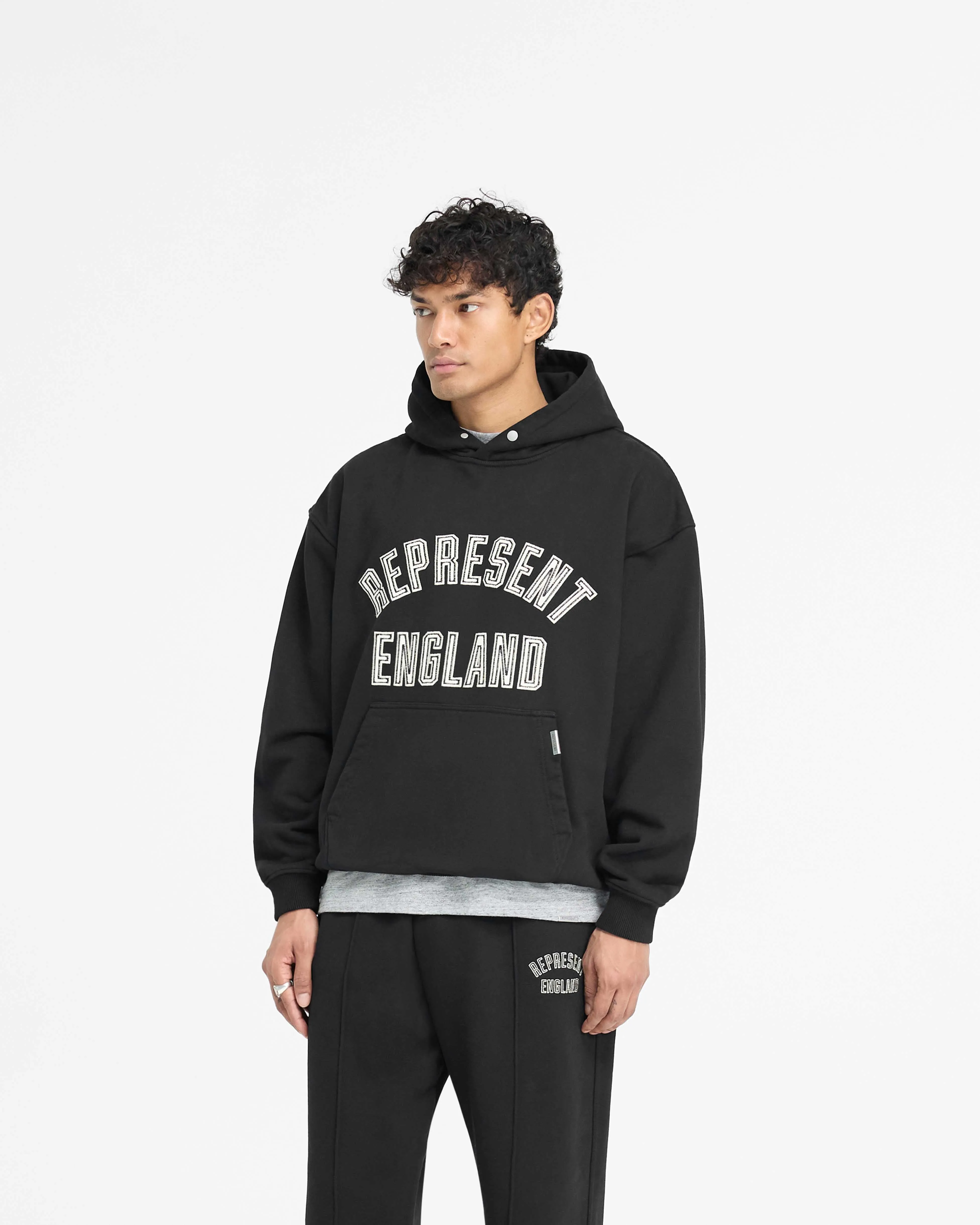 England Applique Hoodie - Jet Black