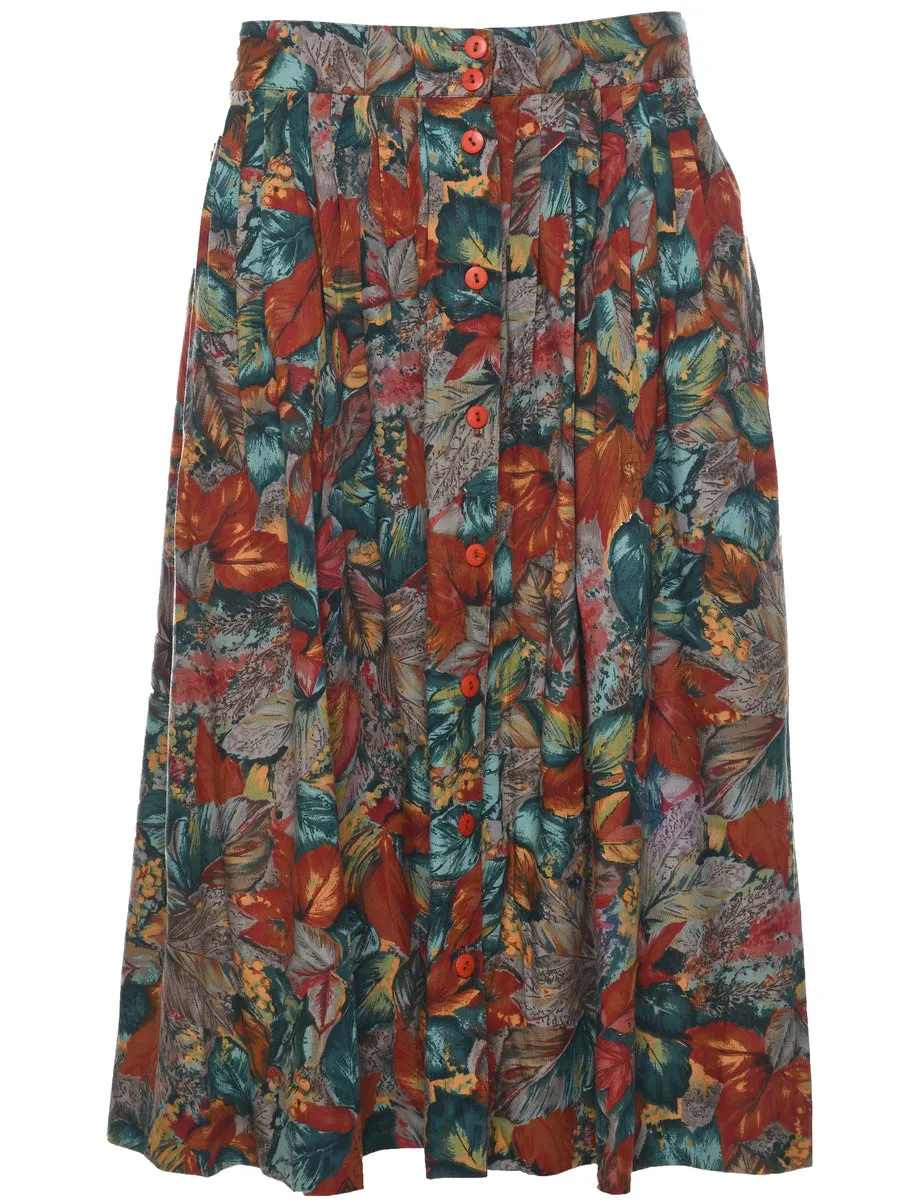 Floral Pattern Pleated Skirt - M