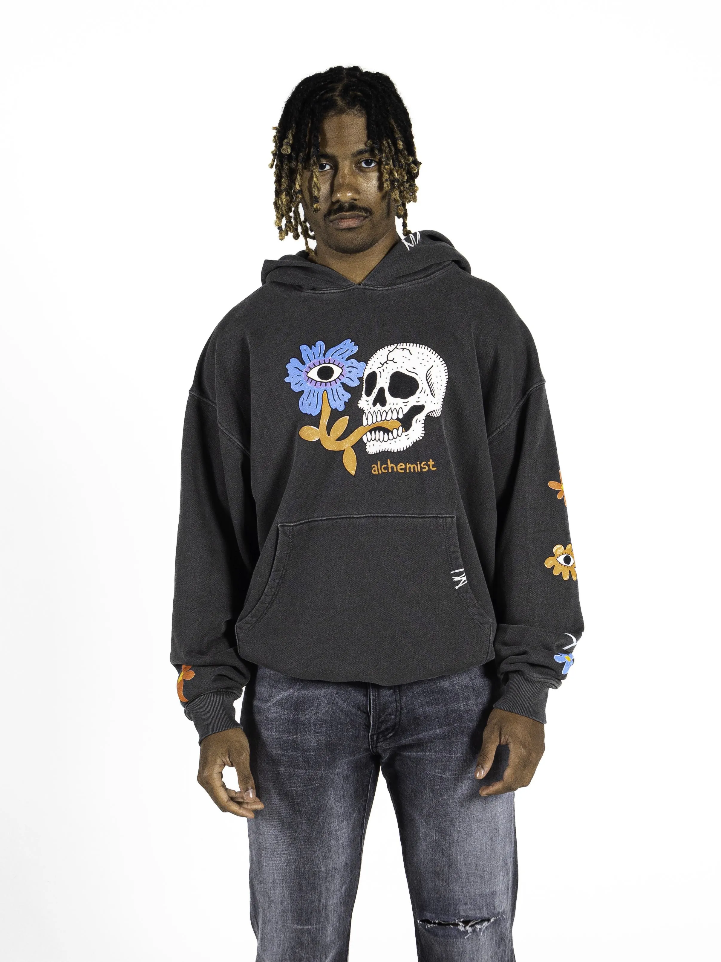 Floral Skull Hoodie - Black