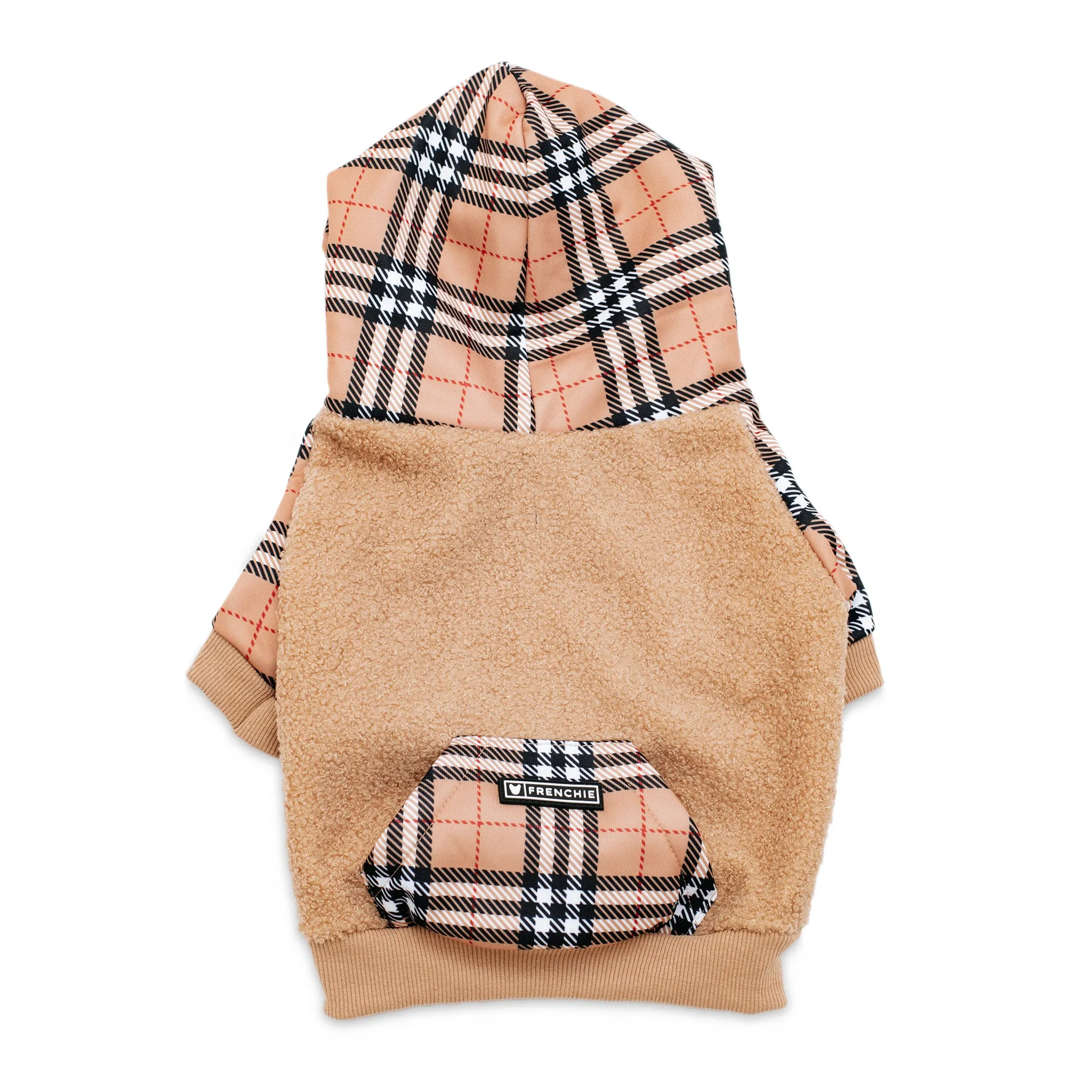 Frenchie Dog Hoodie - Tan Tartan