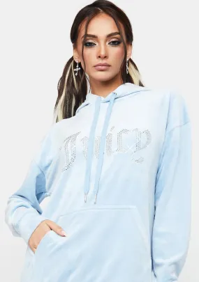 Frosted Big Bling Velour Hoodie Dress