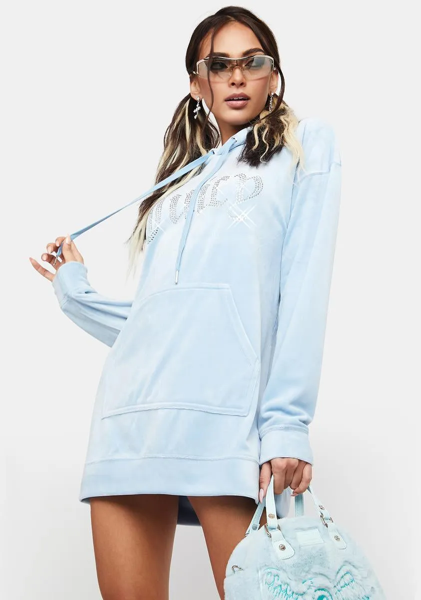 Frosted Big Bling Velour Hoodie Dress