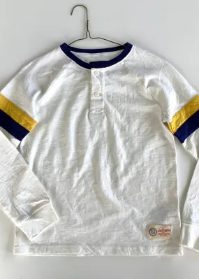 GAP Boys cream long sleeve henley w/ navy ringer, gold/navy stripes on sleeve, M