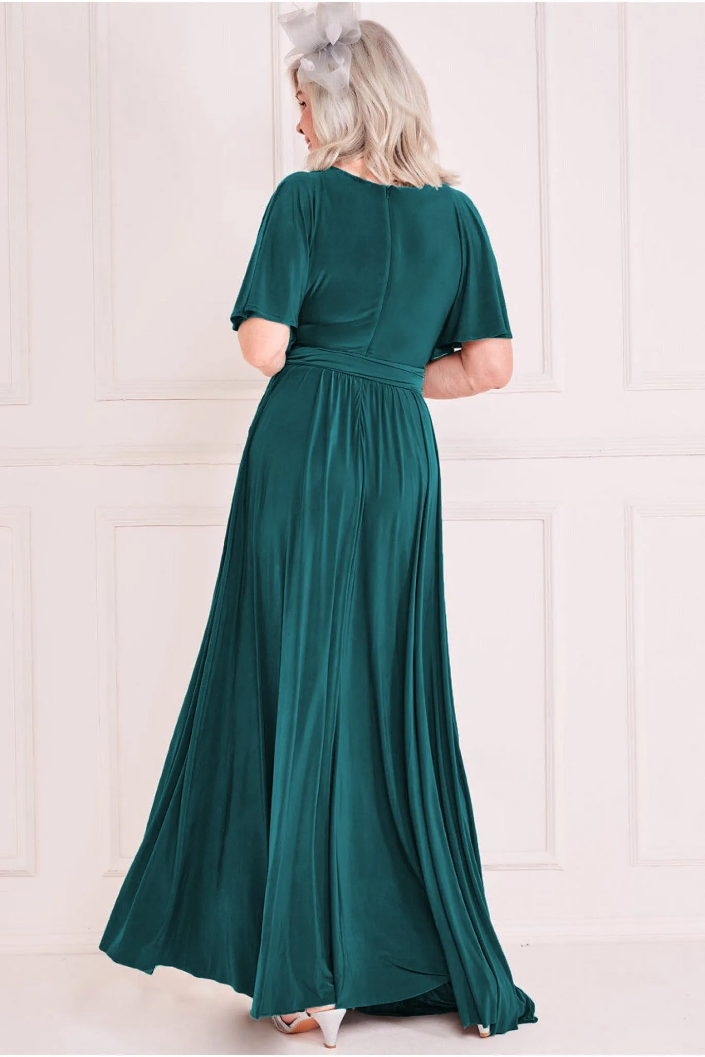 Goddiva Short Sleeve Wrap Maxi Dress - Emerald Green