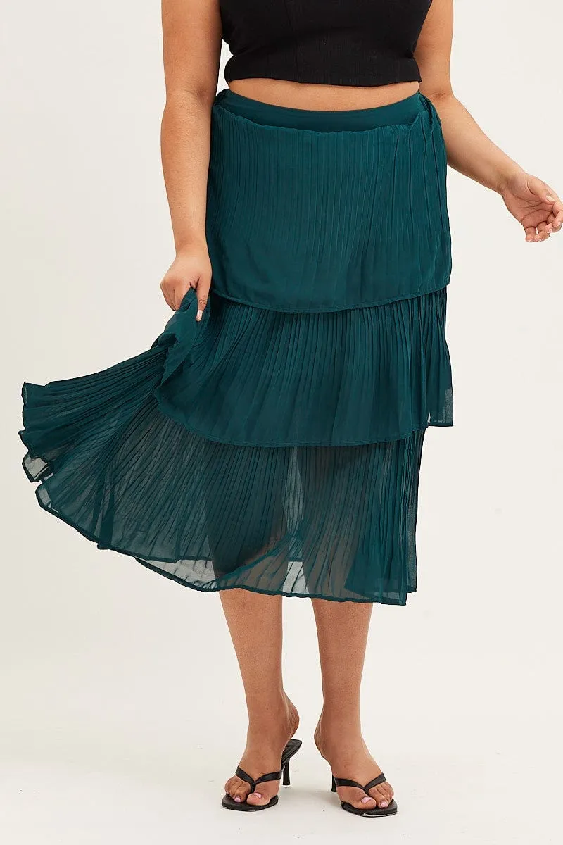 Green Midi Skirt Pleated