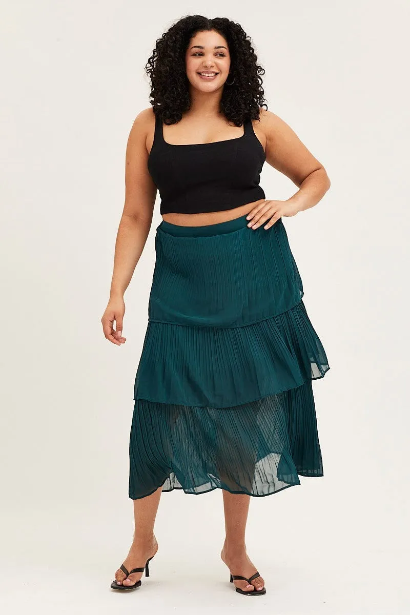 Green Midi Skirt Pleated