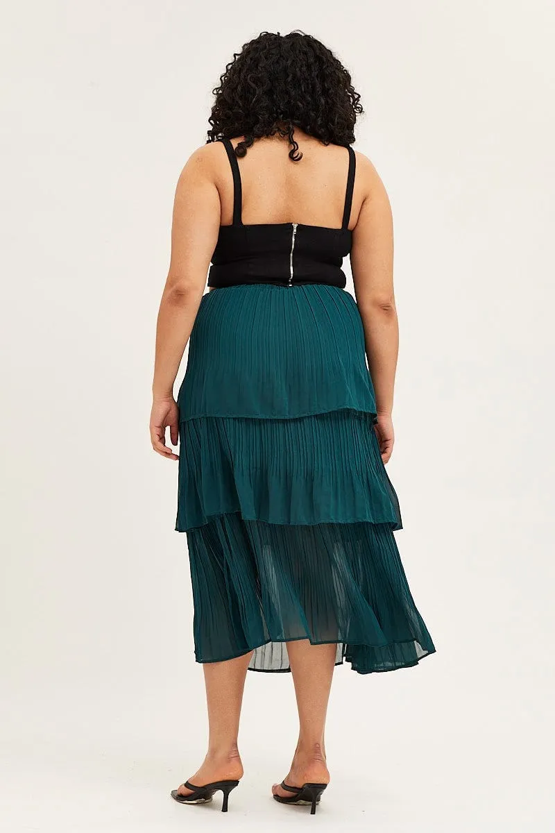 Green Midi Skirt Pleated