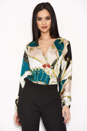 Green Printed Wrap Bodysuit