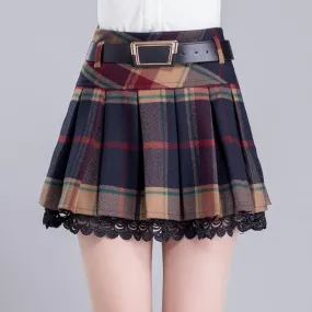 Grid Pleated Woolen Skirt AD10133