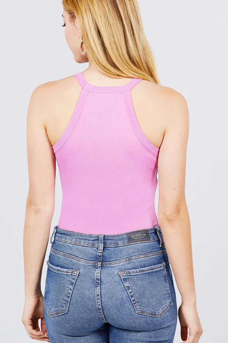 Halter Neck Rib Knit Bodysuit