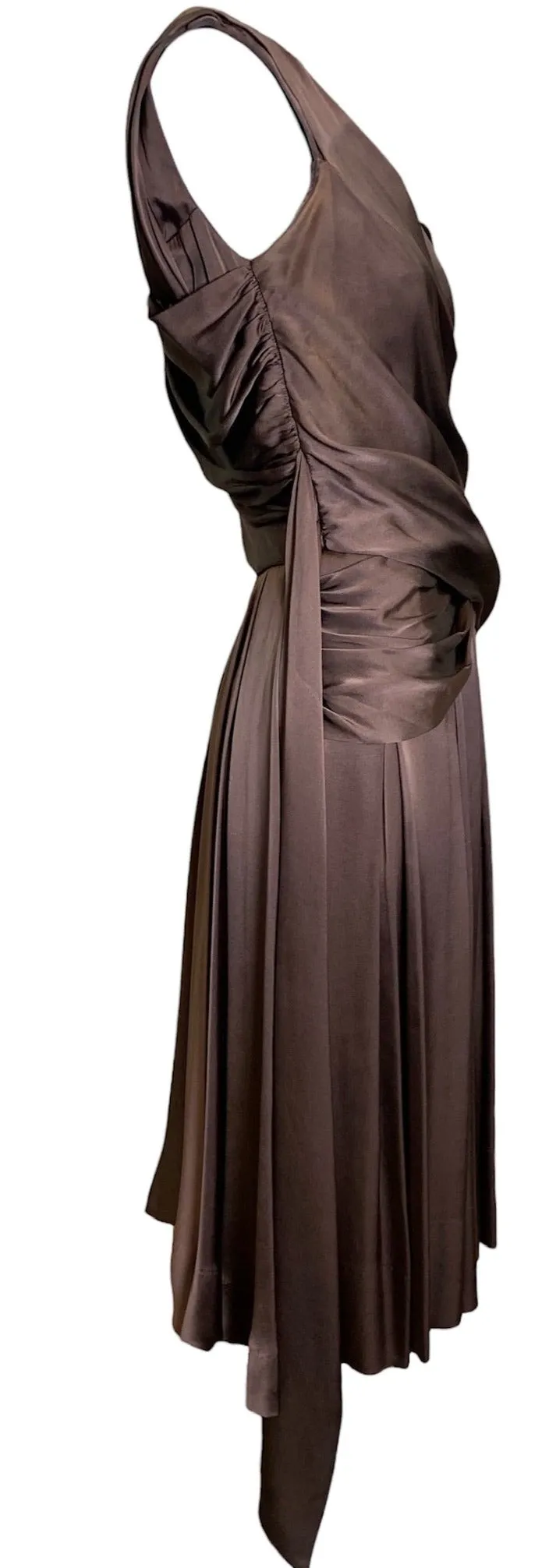 Hardy Amies 50s Chocolate Brown Silk Satin Goddess  Cocktail Dress