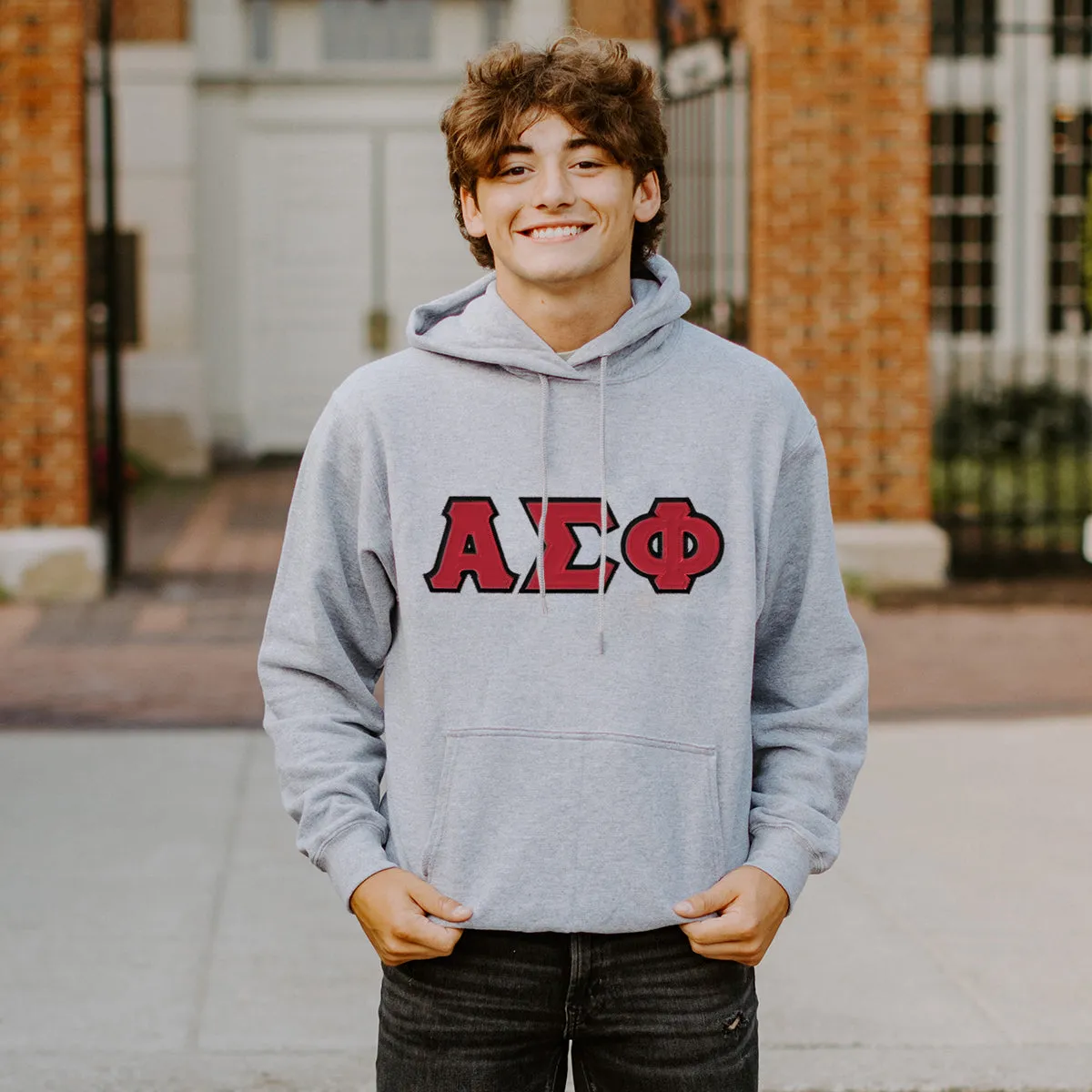 Heather Gray Hoodie with Sewn On Letters