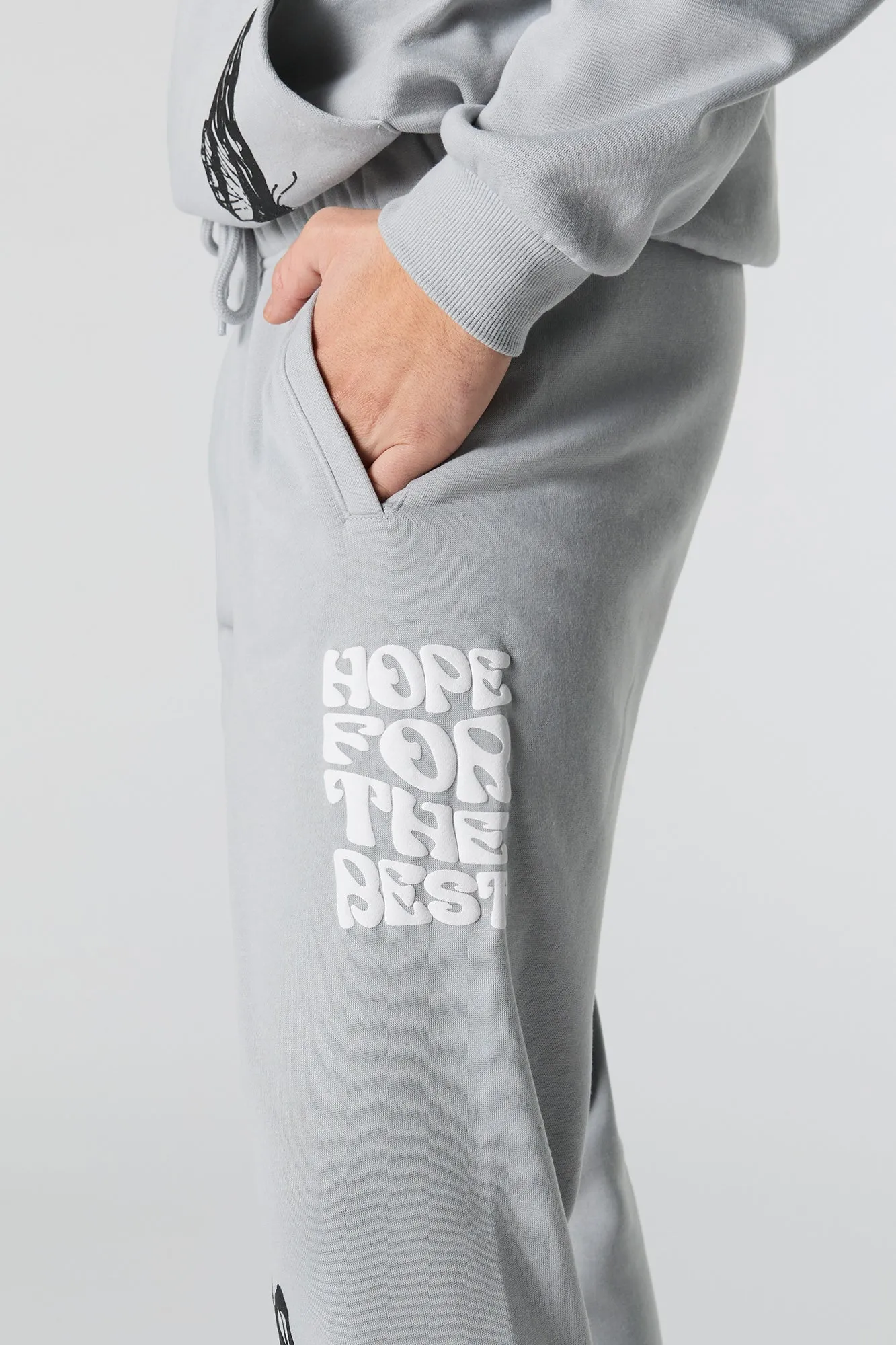 Hope for Best Puff Print Fleece Jogger