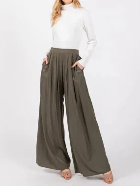 In Office Front Pleated Wide Leg Trouser Pants (Assorted Colors)