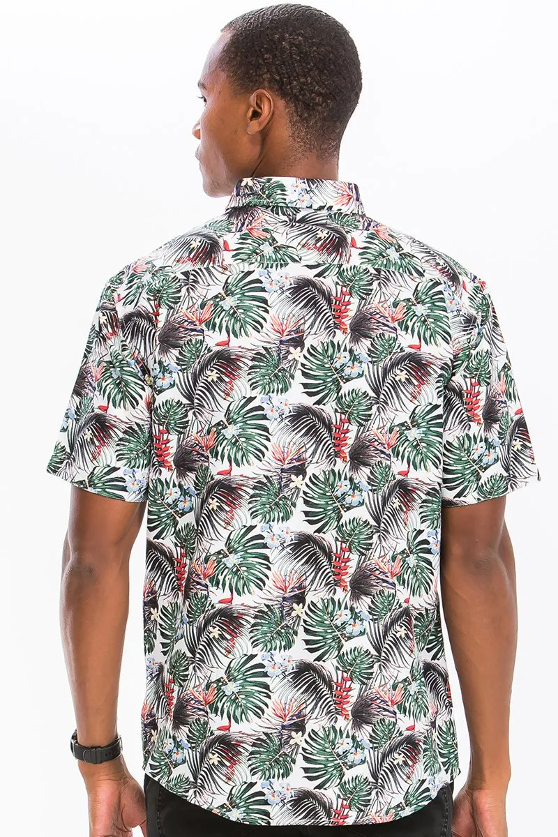 Island Breeze Men's Grey Hawaiian Button-Down Shirt with Unique Prints