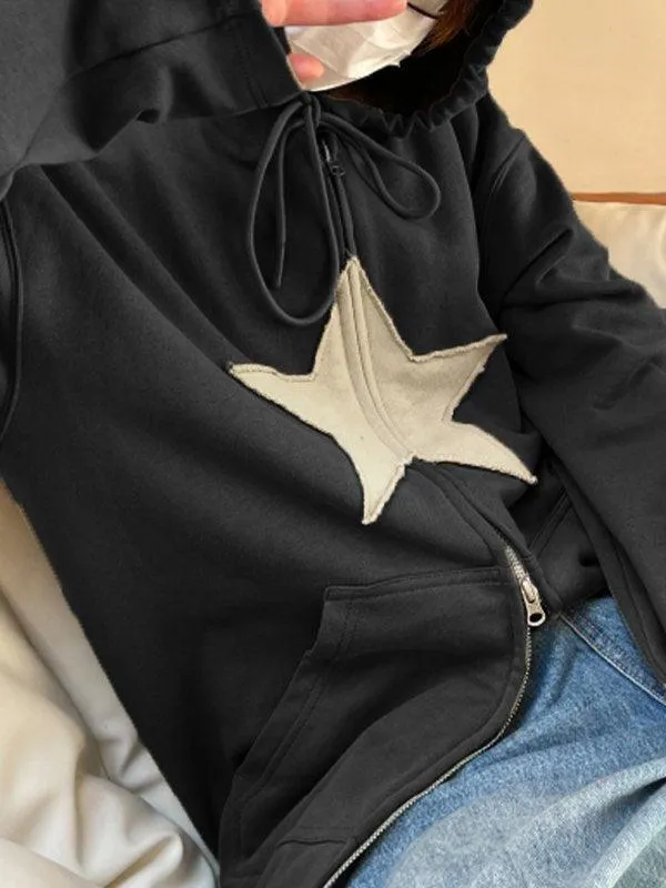 Joskaa Vintage Star Patch Baggy Zip Up Hoodie