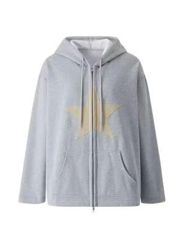 Joskaa Vintage Star Patch Baggy Zip Up Hoodie