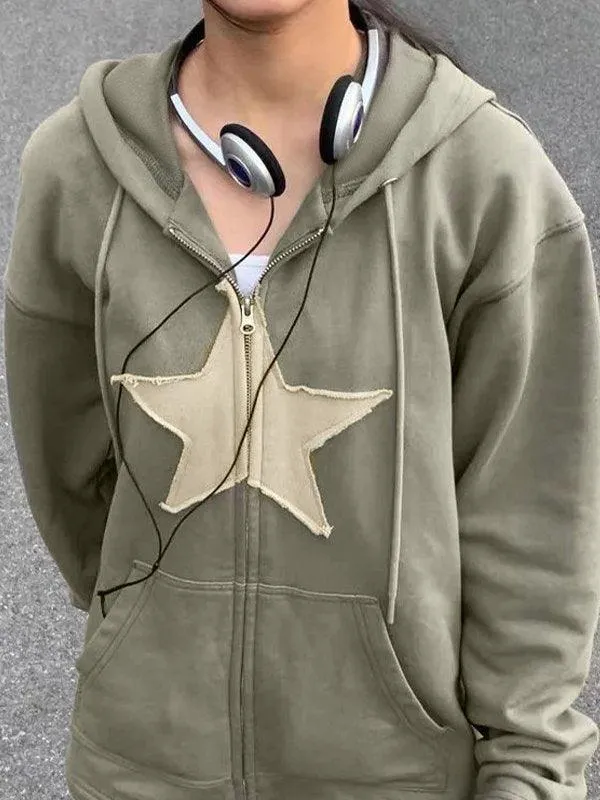 Joskaa Vintage Star Patch Baggy Zip Up Hoodie