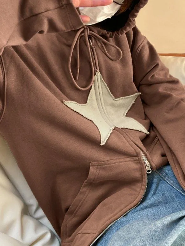 Joskaa Vintage Star Patch Baggy Zip Up Hoodie