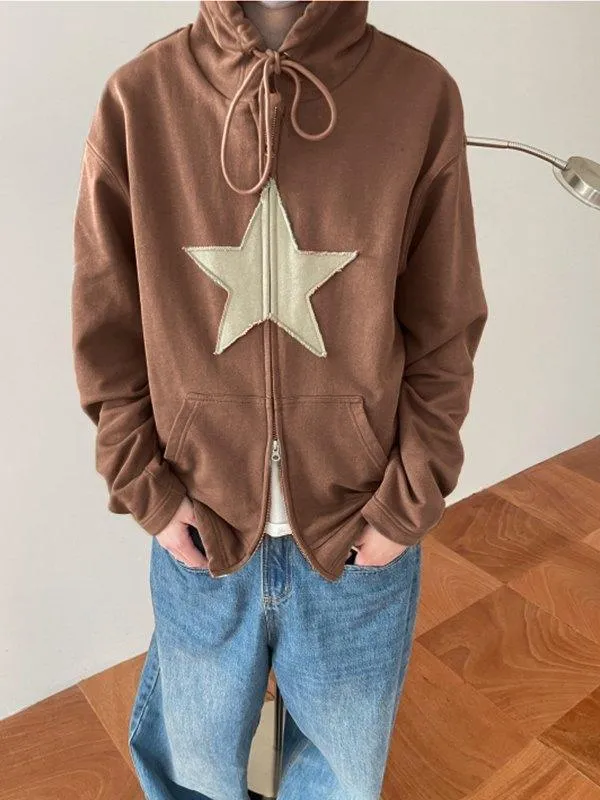 Joskaa Vintage Star Patch Baggy Zip Up Hoodie