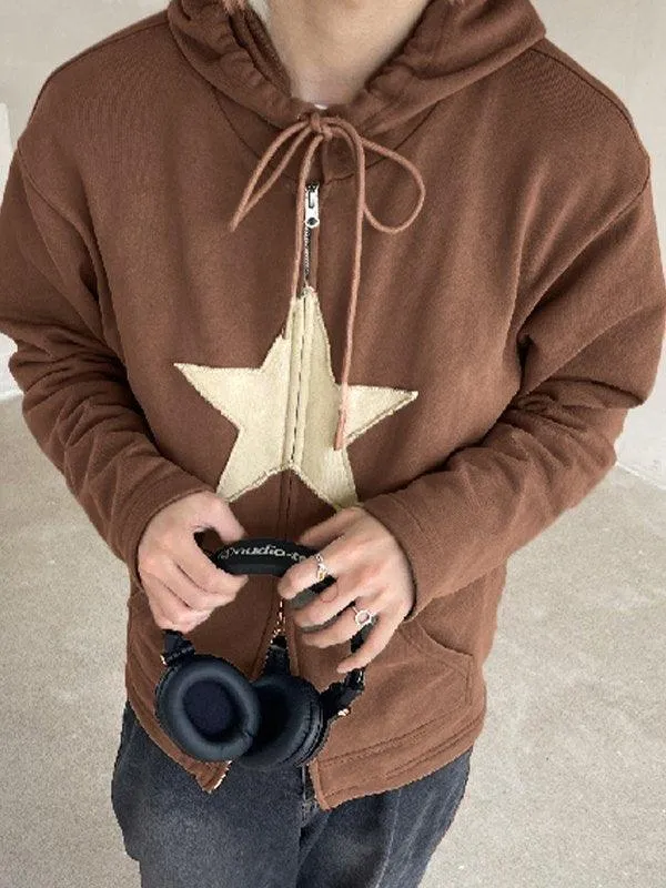 Joskaa Vintage Star Patch Baggy Zip Up Hoodie