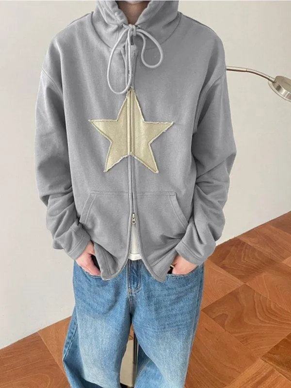 Joskaa Vintage Star Patch Baggy Zip Up Hoodie