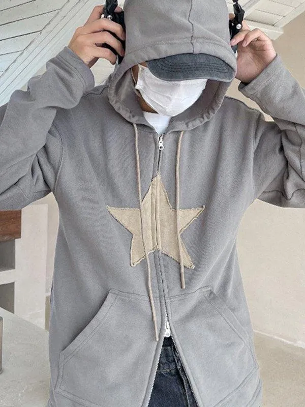 Joskaa Vintage Star Patch Baggy Zip Up Hoodie