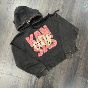 Kansas City Faux Sequin Cropped Hoodie