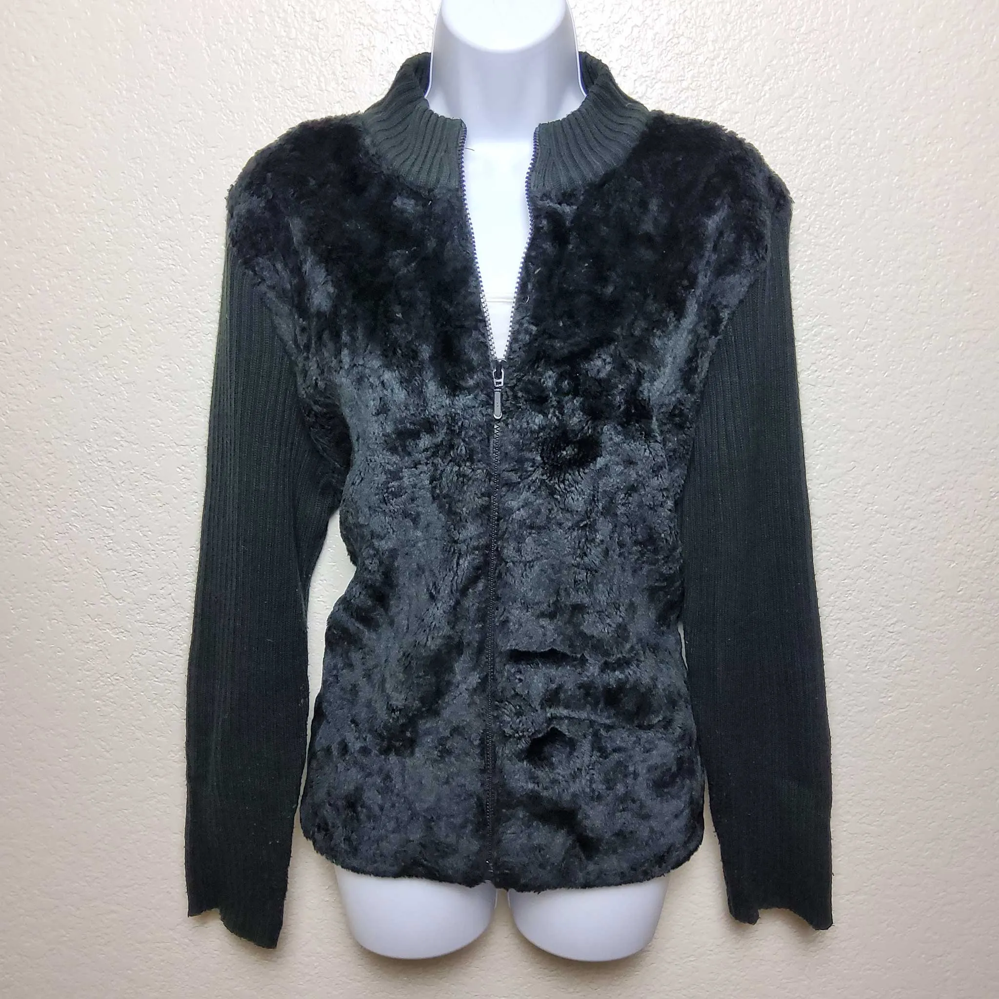 Kathie Lee Collection Black Coat with Fur, Women's Large