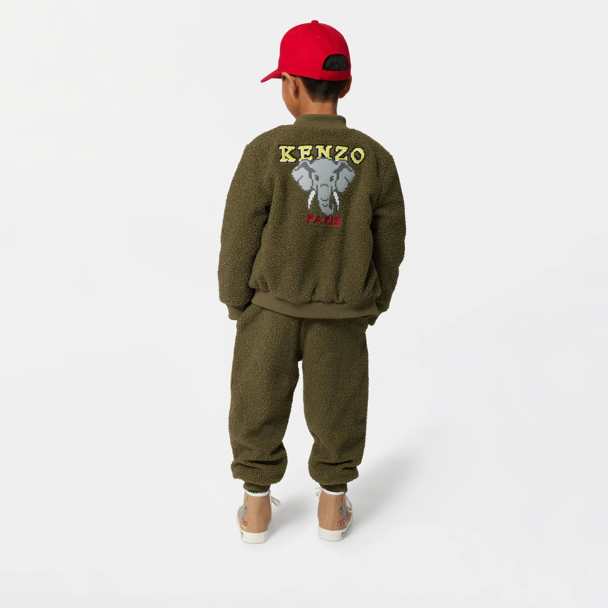 KENZO Boys Faux Shearling Cardigan in Khaki