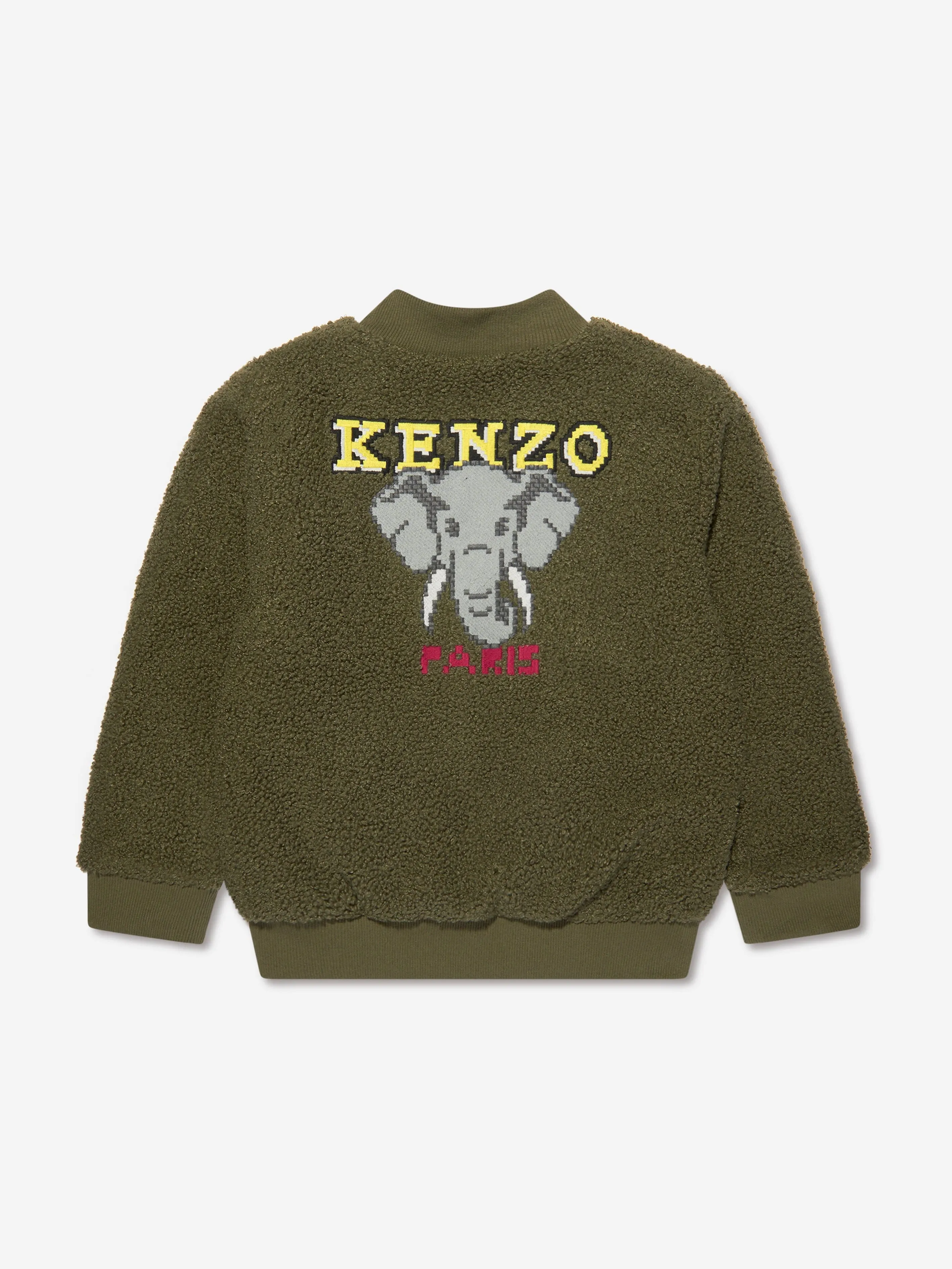 KENZO Boys Faux Shearling Cardigan in Khaki