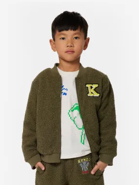 KENZO Boys Faux Shearling Cardigan in Khaki