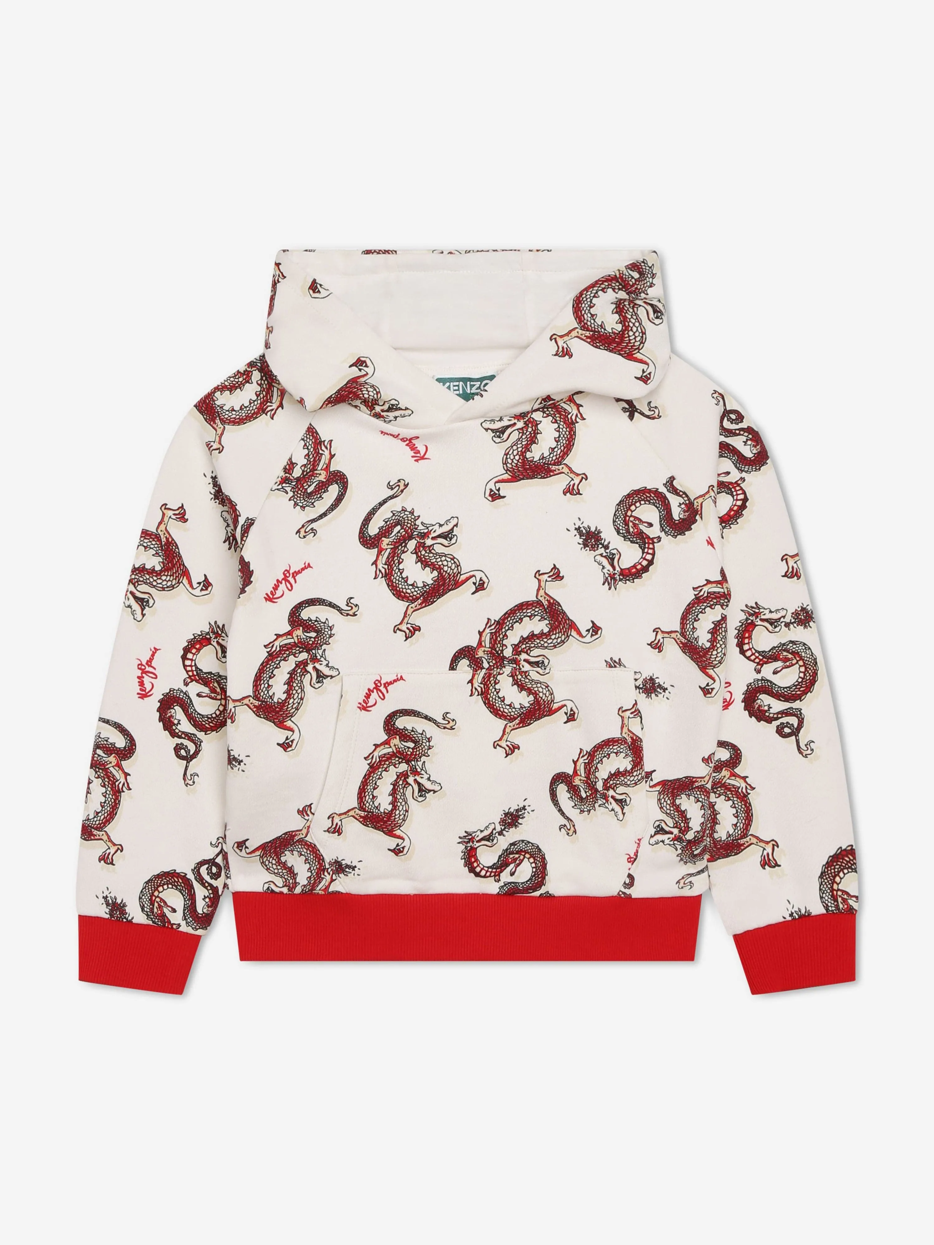 KENZO Kids Dragon Print Hoodie in Ivory