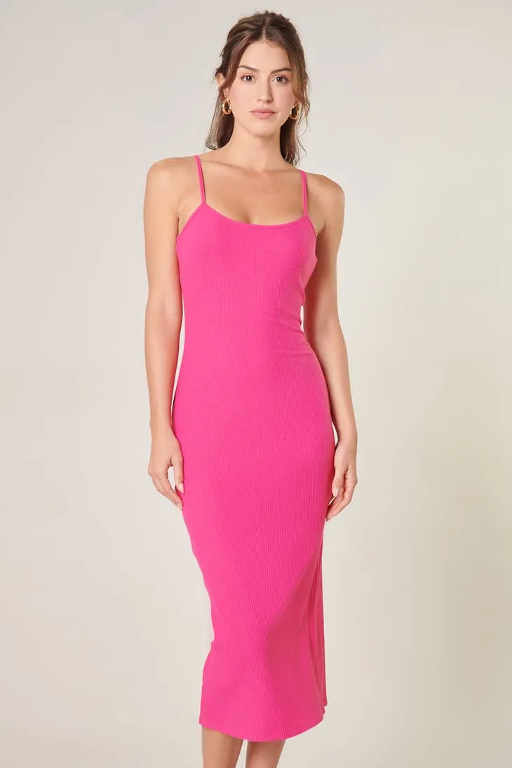 Kingston Fuschia Ribbed Knit Cami Midi Dress