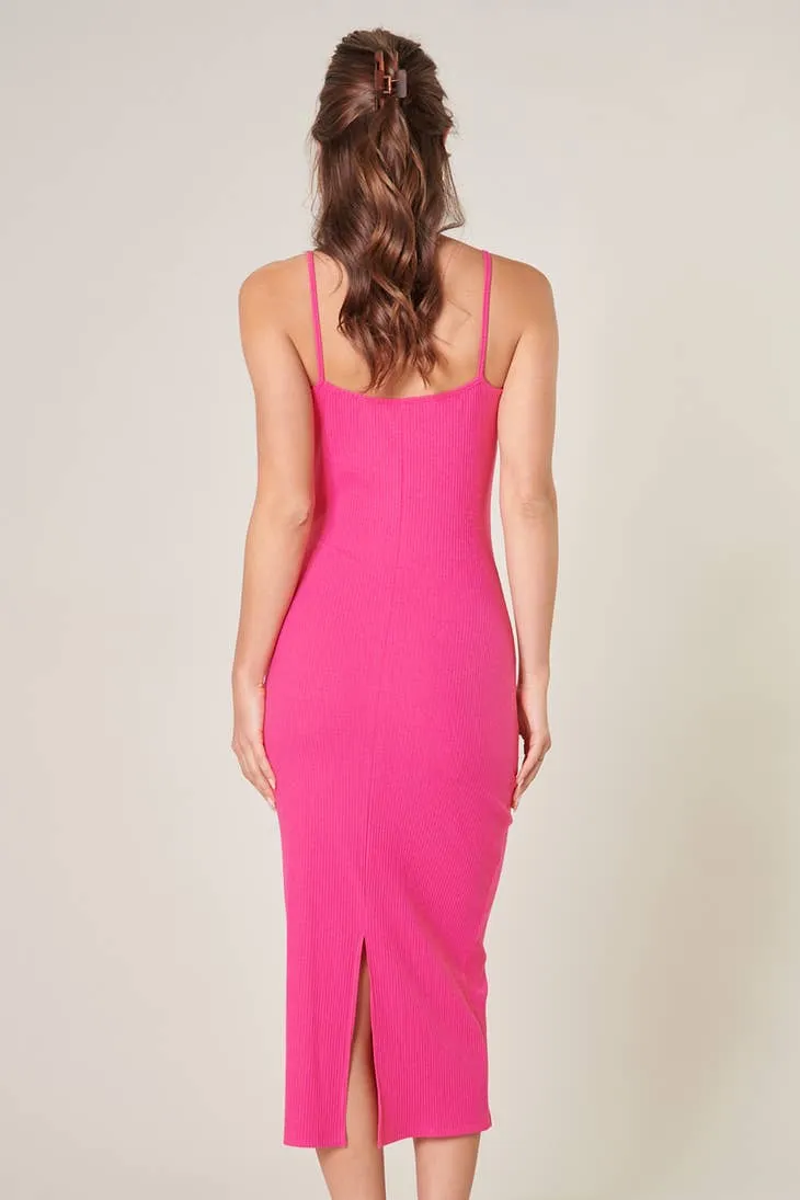 Kingston Fuschia Ribbed Knit Cami Midi Dress