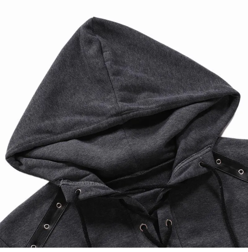 Leather Fashion Patchwork Hooded Sweatshirt 77073967YM