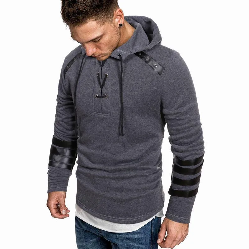 Leather Fashion Patchwork Hooded Sweatshirt 77073967YM